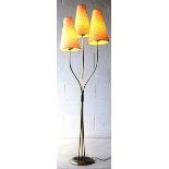 RETRO 1950'S BRASS TRIPLE ARM FLOOR STANDING / STANDARD LAMP