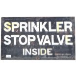 EARLY 20TH CENTURY CAST IRON SPRINKLER STOP VALVE SIGN