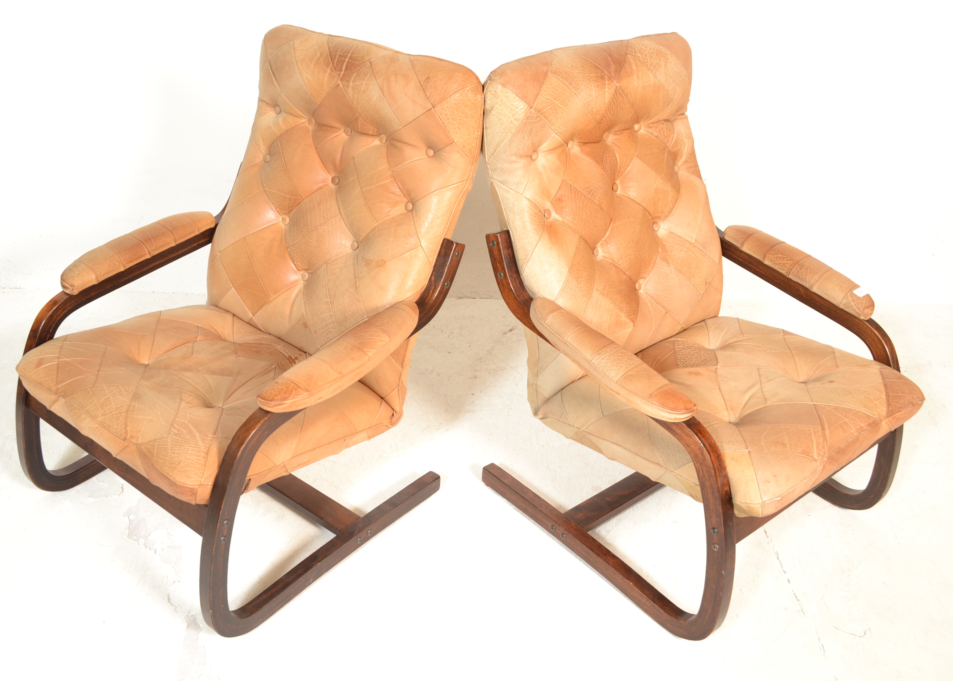 PAIR OF VINTAGE 1970'S DANISH RETRO LEATHER SLING ARM CHAIRS - Image 2 of 4