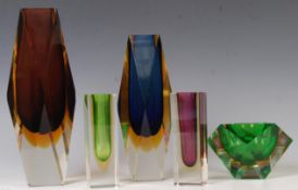 1970'S MURANO SOMMERSO STUDIO GLASS FACETED VASES