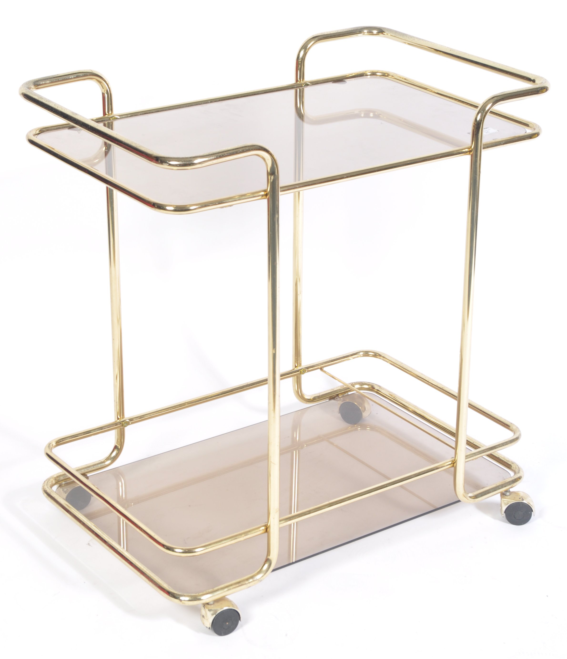ITALIAN 1970'S BRASS AND GLASS BAR CART DRINKS / COCKTAIL TROLLEY - Image 2 of 4