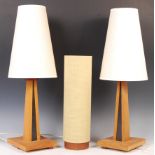 CONTEMPORARY OAK TABLE LAMPS ALONG WITH 1970'S TEAK LAMP