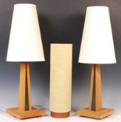 CONTEMPORARY OAK TABLE LAMPS ALONG WITH 1970'S TEAK LAMP