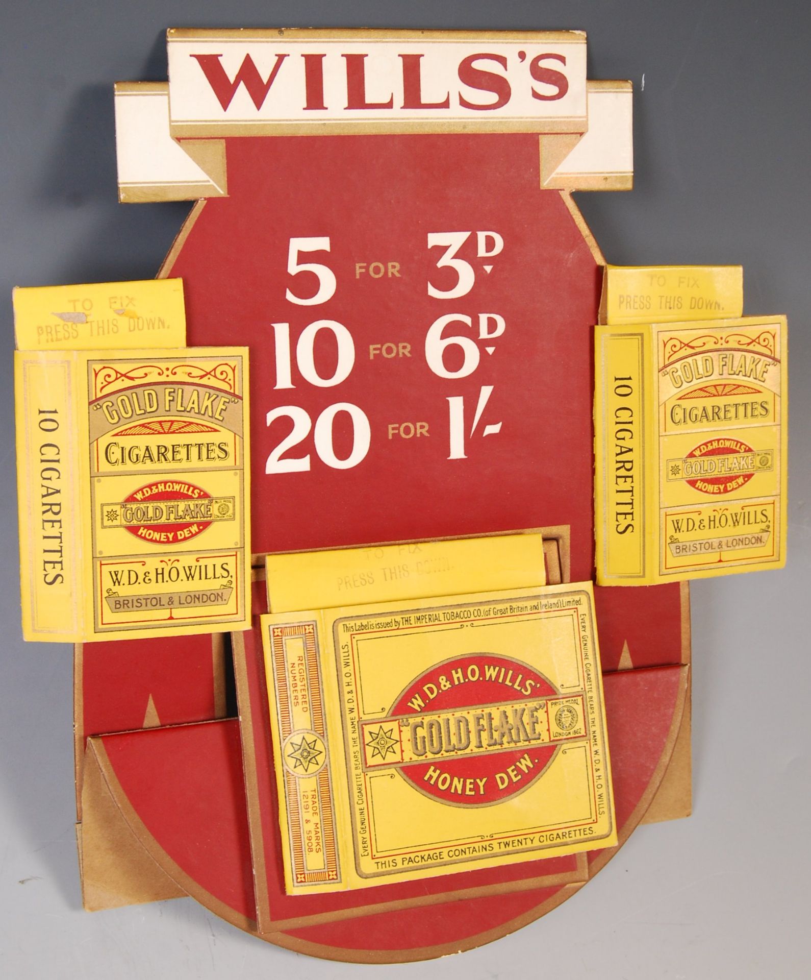 WILLS'S GOLD FLAKE CIGARETTES UNUSED SHOP ADVERTISING DISPLAY - Bild 2 aus 3