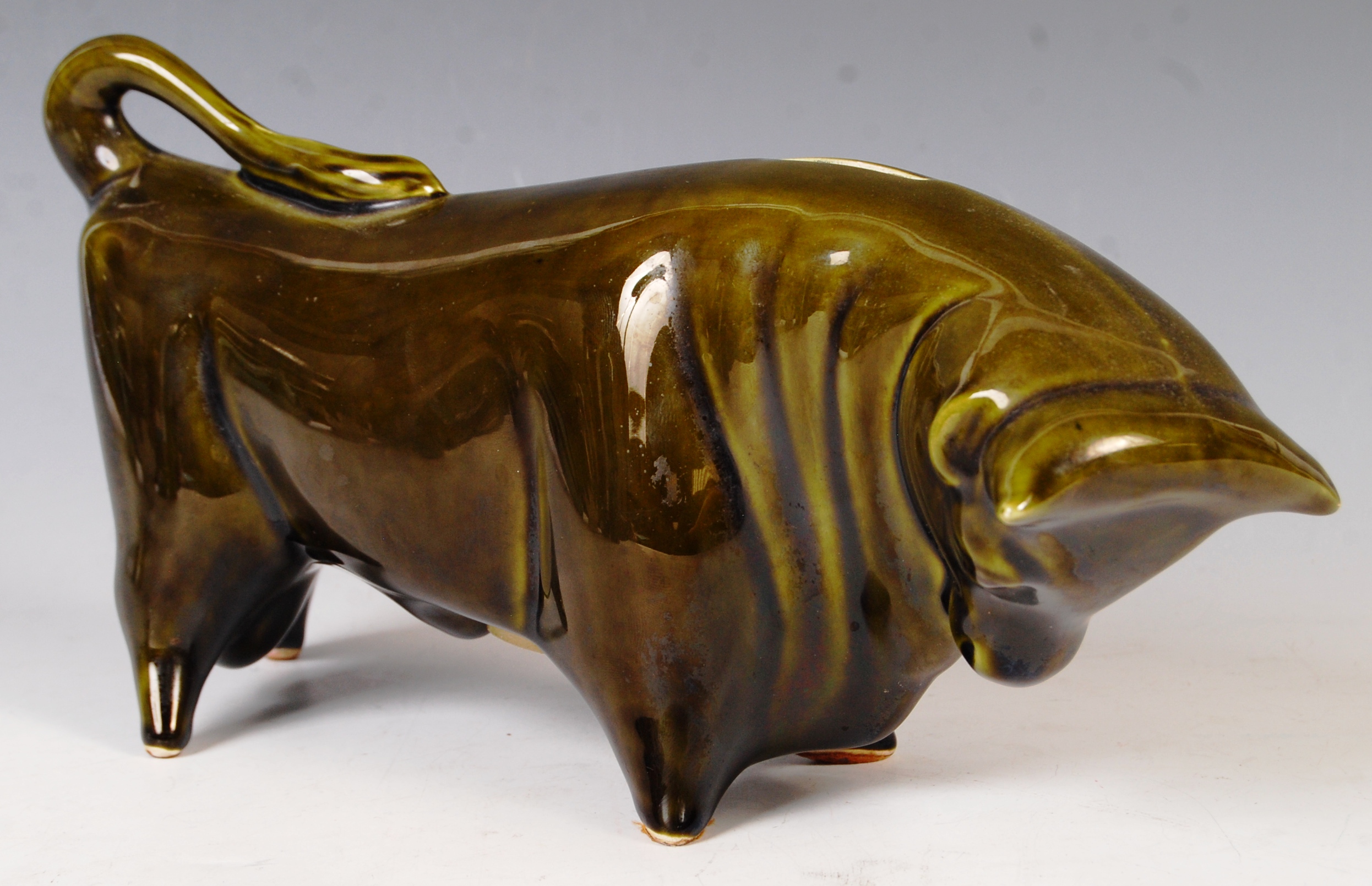 TRENTHAM POTTERY 1960'S STUDIO ART MONEY BOX BULL BY C. MELBOURNE