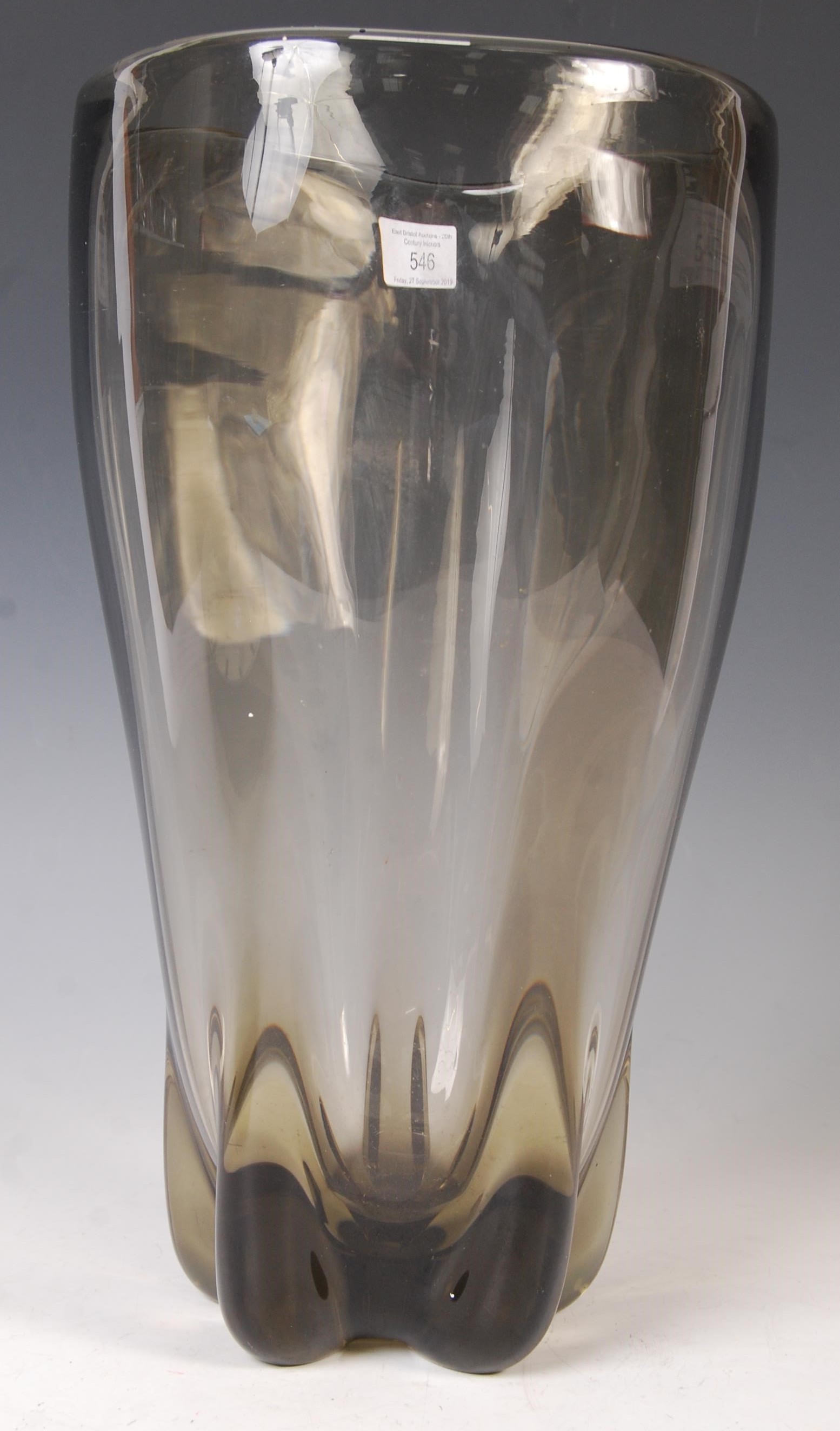 BELIEVED WHITEFRIARS LARGE FLINT GREY GLASS MOLAR VASE