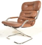 1970'S CHROME CANTILEVER ARMCHAIR WITH LEATHER HAMMOCK SEATS