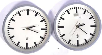 ORIGINAL PAIR OF GERMAN 1960'S STATION WALL CLOCKS BY GERATEWERK