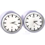 ORIGINAL PAIR OF GERMAN 1960'S STATION WALL CLOCKS BY GERATEWERK