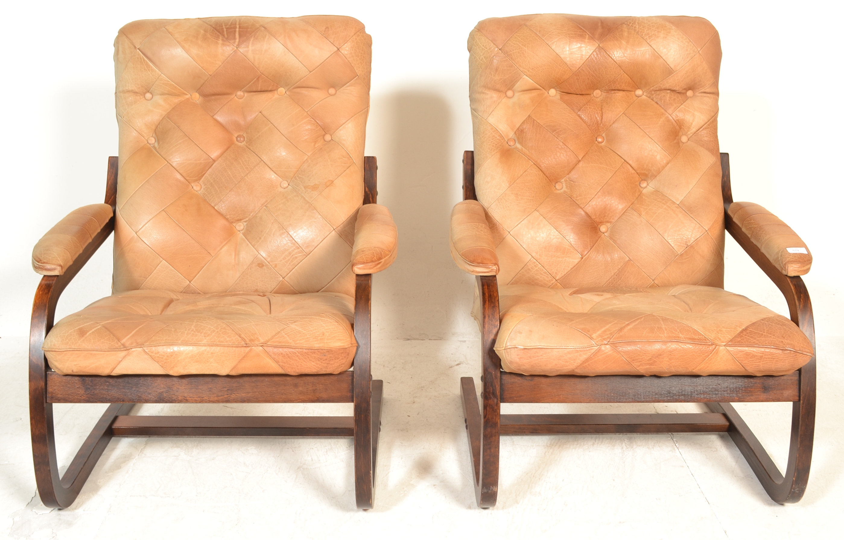 PAIR OF VINTAGE 1970'S DANISH RETRO LEATHER SLING ARM CHAIRS - Image 3 of 4