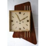 RARE 1950'S WESTMINSTER CREATIONS TEAK AND BRASS WALL CLOCK