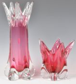 TWO PIECES OF CRANBERRY GLASS BY JOSEPH HOSPODKA FOR CHRIBSKA