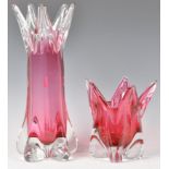 TWO PIECES OF CRANBERRY GLASS BY JOSEPH HOSPODKA FOR CHRIBSKA