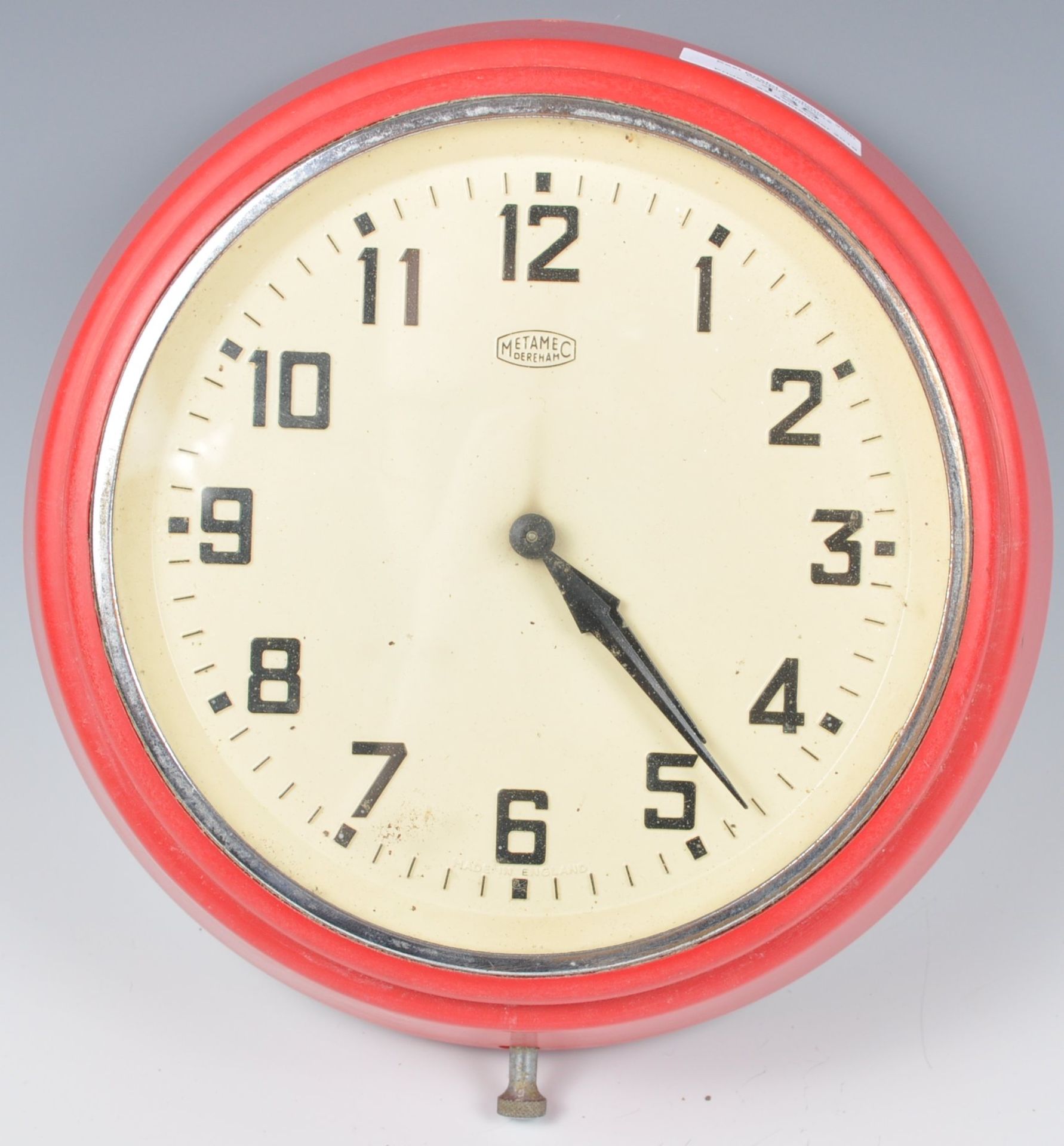 ORIGINAL 1950'S METAMEC ELECTRIC RED BAKELITE WALL CLOCK