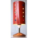 1960'S RETRO TEAK LAMP WITH METAL AND PLASTIC JEWELLED SHADE