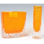 TWO PIECES OF WHITEFRIARS TANGERINE GLASS BY GEOFFREY BAXTER