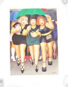 AFTER BERYL COOK SIGNED PRINT ENTITLED ' CLUBBING IN THE RAIN '