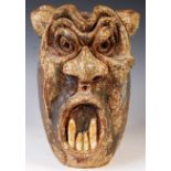 SIGNED 1950'S STUDIO FOLK ART POTTERY TWIN GROTESQUE DEVIL FACE JAR