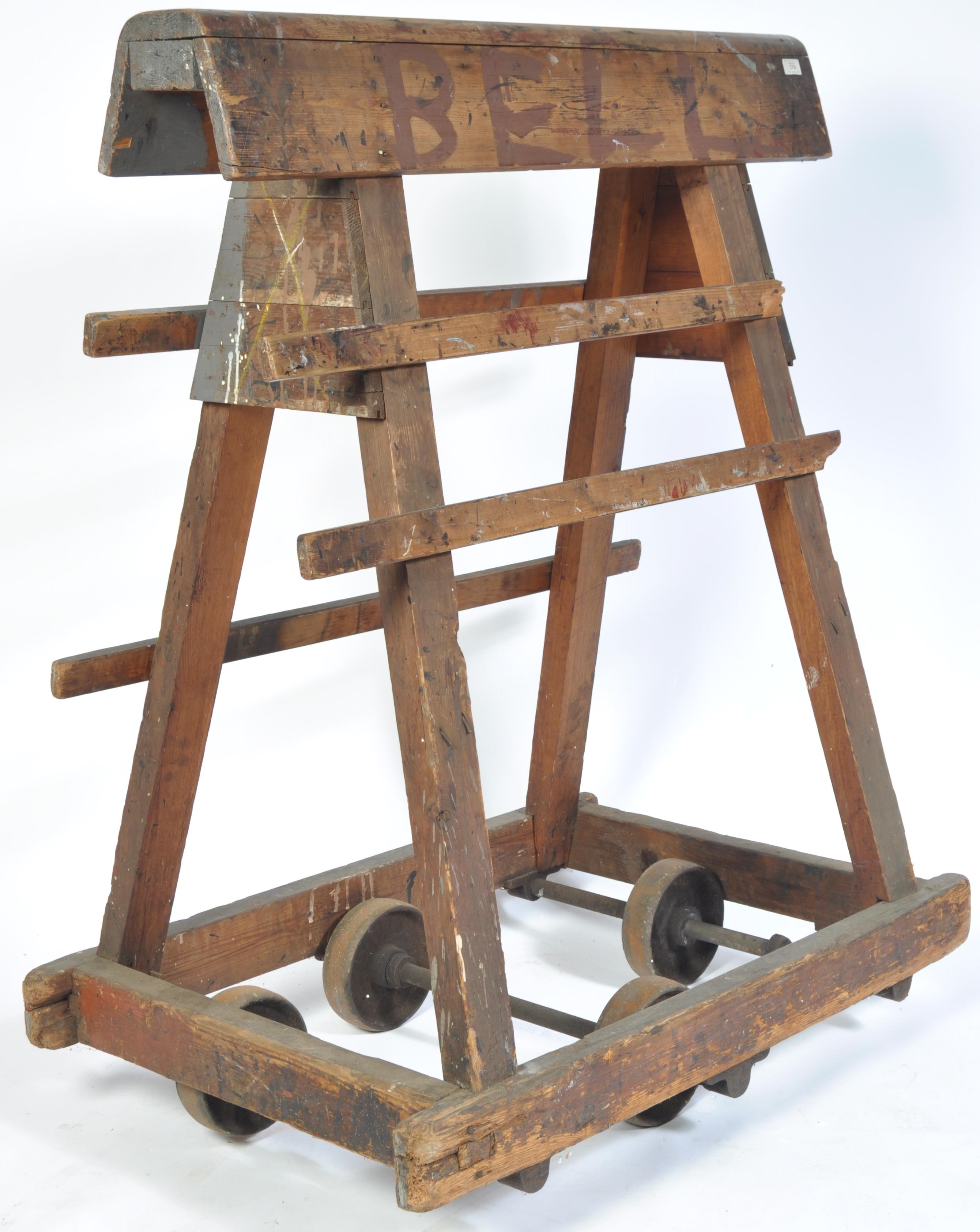 ANTIQUE VINTAGE INDUSTRIAL WOODEN FACTORY MILL TROLLEY - Image 2 of 5