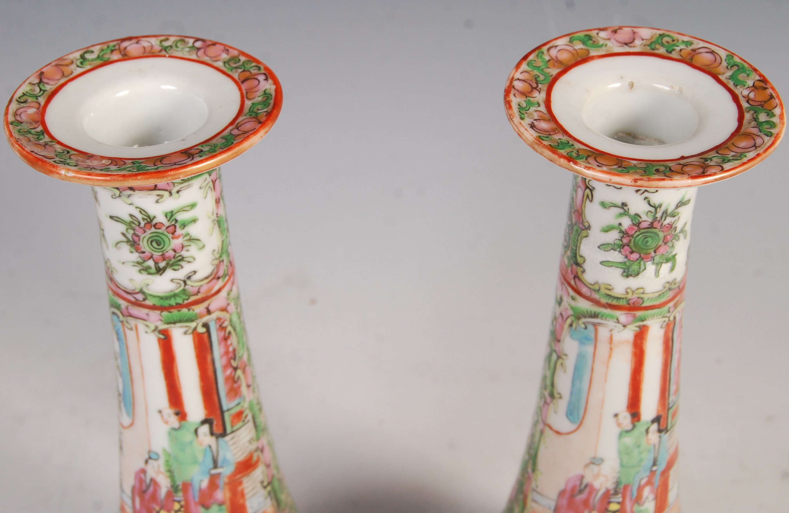 PAIR OF LATE 19TH CENTURY CHINESE CANTON CANDLESTICKS - Image 4 of 6