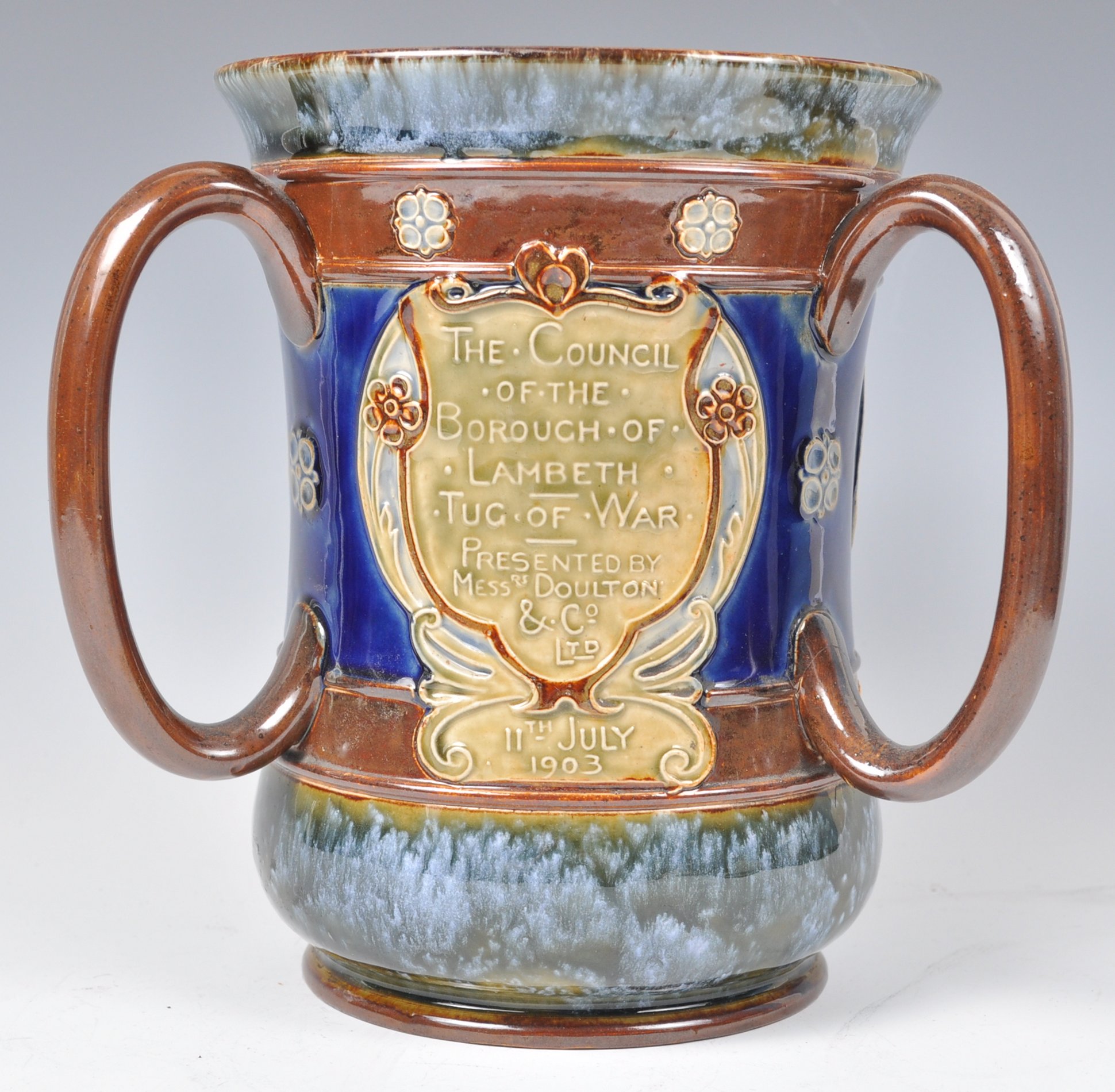 DOULTON THREE HANDLED LOVING CUP - LAMBETH TUG OF WAR 1904