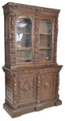 19TH CENTURY LARGE GOTHIC OAK CARVED LIBRARY BOOKCASE