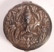 EARLY 20TH CENTURY TIBETAN THAI BUDDHA SILVER WHITE METAL COMPACT