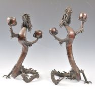 PAIR OF 19TH CENTURY CHINESE DRAGON CANDLESTICKS