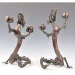 PAIR OF 19TH CENTURY CHINESE DRAGON CANDLESTICKS