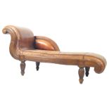 LEATHER AND MAHOGANY OVERSIZED CHAISE LONGUE DAY BED