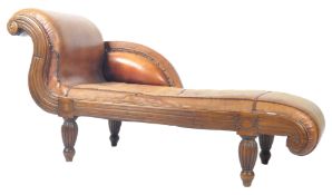 LEATHER AND MAHOGANY OVERSIZED CHAISE LONGUE DAY BED