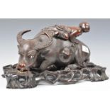 EARLY 20TH CENTURY CHINESE CARVED FIGURE OF BOY AND OX