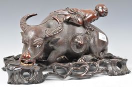 EARLY 20TH CENTURY CHINESE CARVED FIGURE OF BOY AND OX