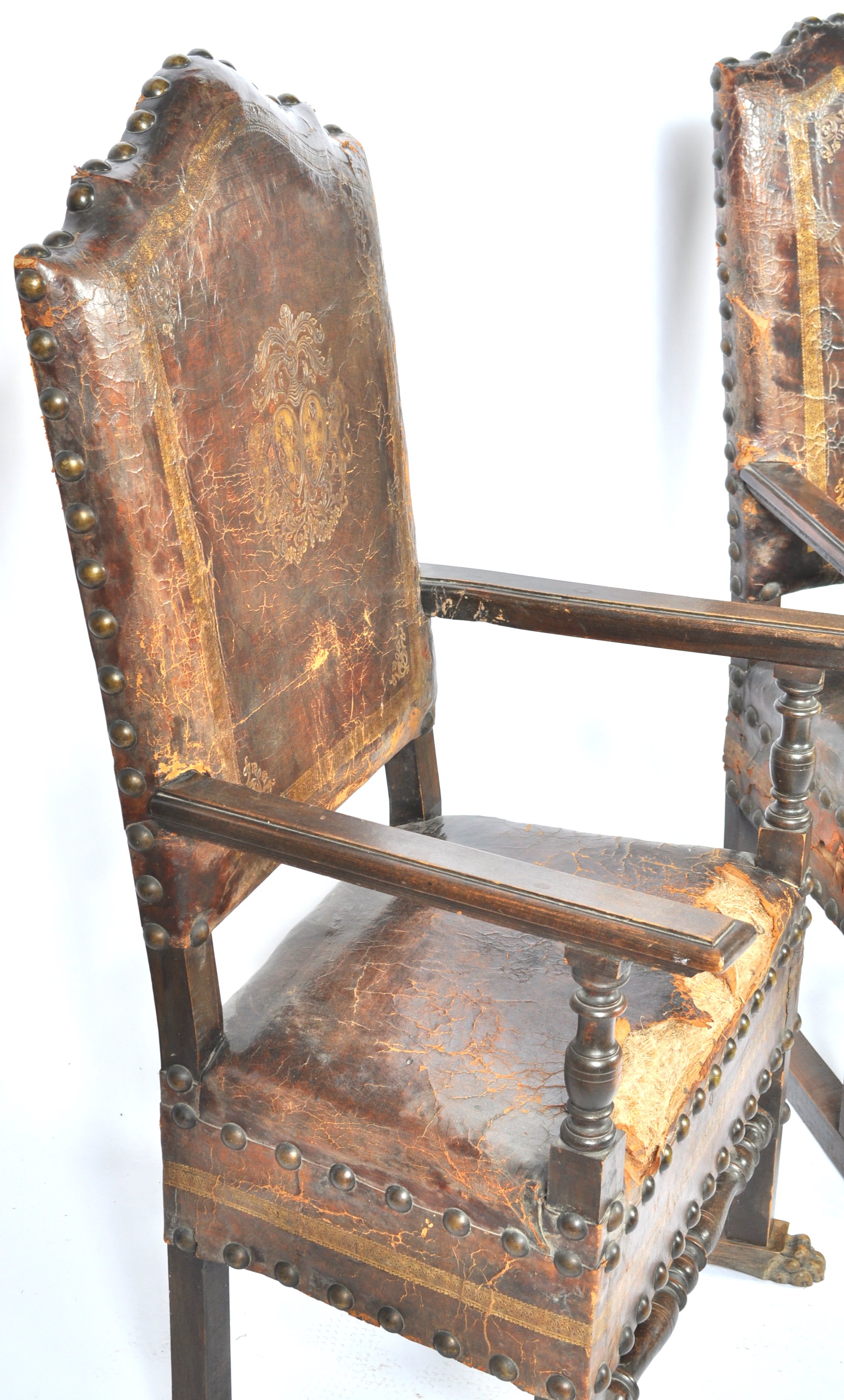 PAIR OF BELIEVED 18TH CENTURY ITALIAN COURT CHAIRS ARMCHAIR - Image 6 of 12