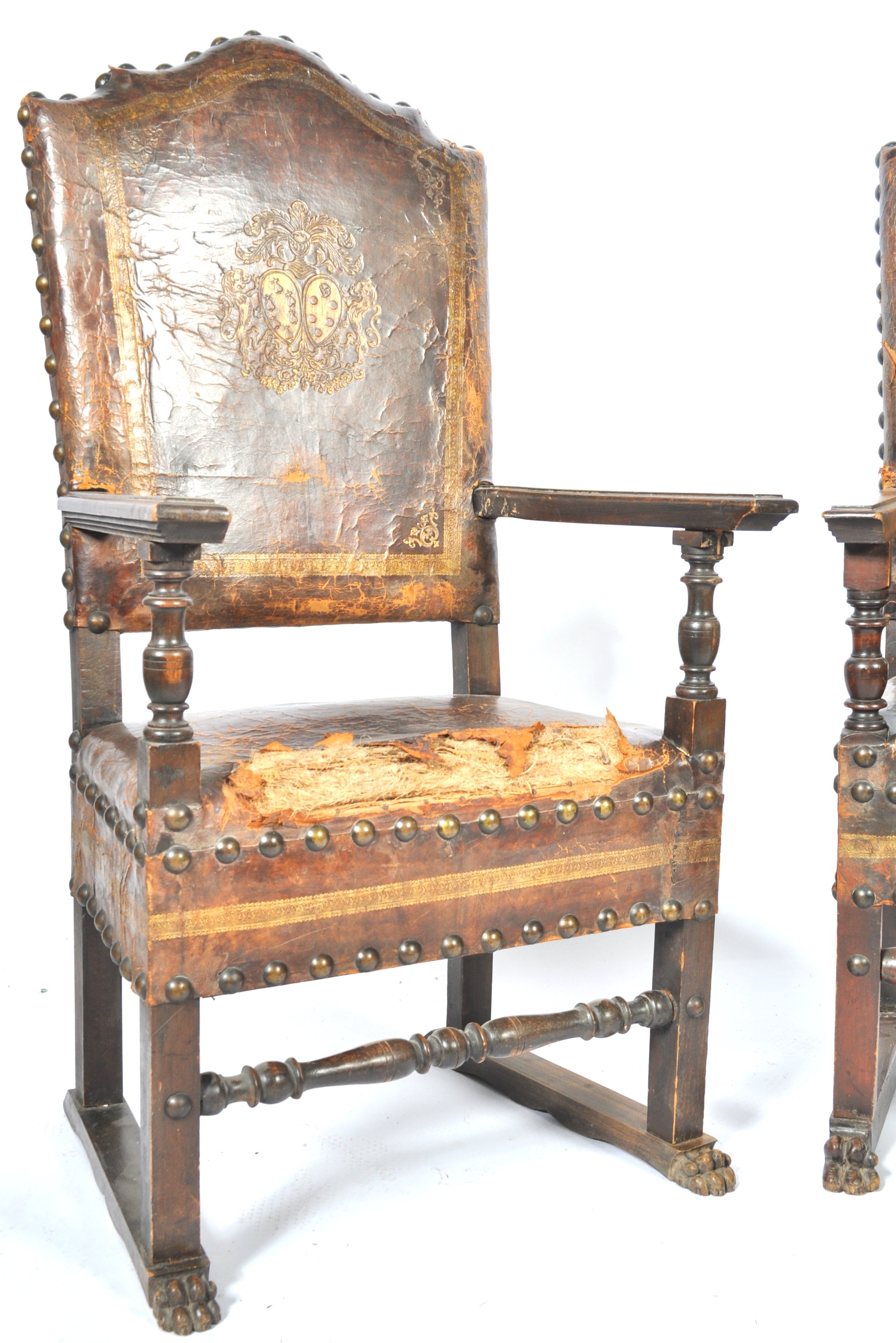 PAIR OF BELIEVED 18TH CENTURY ITALIAN COURT CHAIRS ARMCHAIR - Image 2 of 12