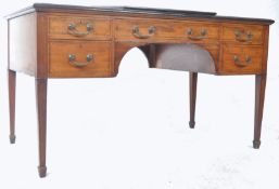 LATE 19TH CENTURY MAHOGANY AND EBONY INLAID LEATHER WRITING DESK