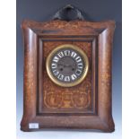EDWARDIAN ROSEWOOD AND INLAID BRONZED HANDLED WALL CLOCK