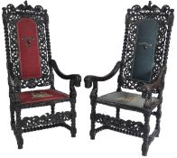 PAIR 19TH CENTURY CAROLEAN MANNER OAK EBONISED THR