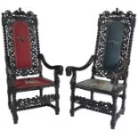 PAIR 19TH CENTURY CAROLEAN MANNER OAK EBONISED THR