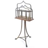 EDWARDIAN REVOLVING OAK AND BRASS MAGAZINE RACK - HALL OF BIRMINGHAM