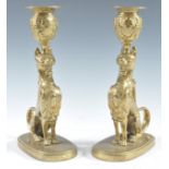 PAIR OF 19TH CENTURY BRASS STYLIZED CATS CANDLESTICKS