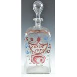 19TH CENTURY DUTCH HAND PAINTED CLEAR GLASS DECANTER