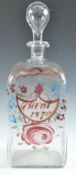 19TH CENTURY DUTCH HAND PAINTED CLEAR GLASS DECANTER