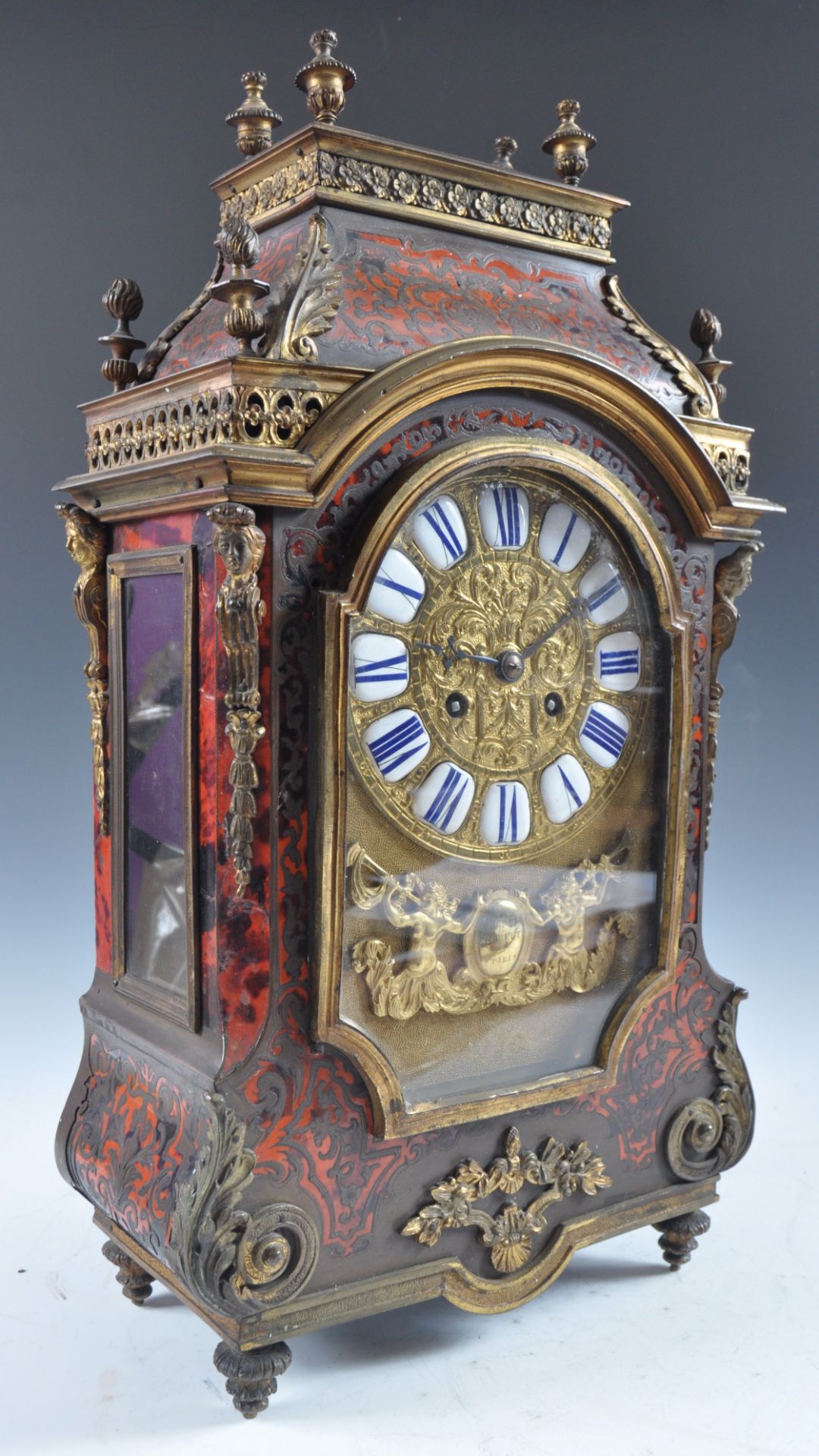 STUNNING 19TH CENTURY FRENCH BOULLE WORK MANTEL CLOCK