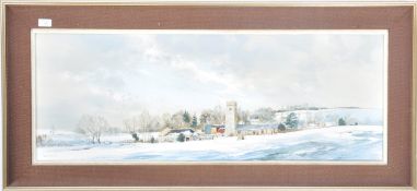MICHAEL D BARNFATHER OIL ON CANVAS WINTER FARMSTEAD PAINTING