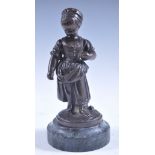 19TH CENTURY FRENCH BRONZE SCULPTURE OF A YOUNG GIRL ON MARBLE