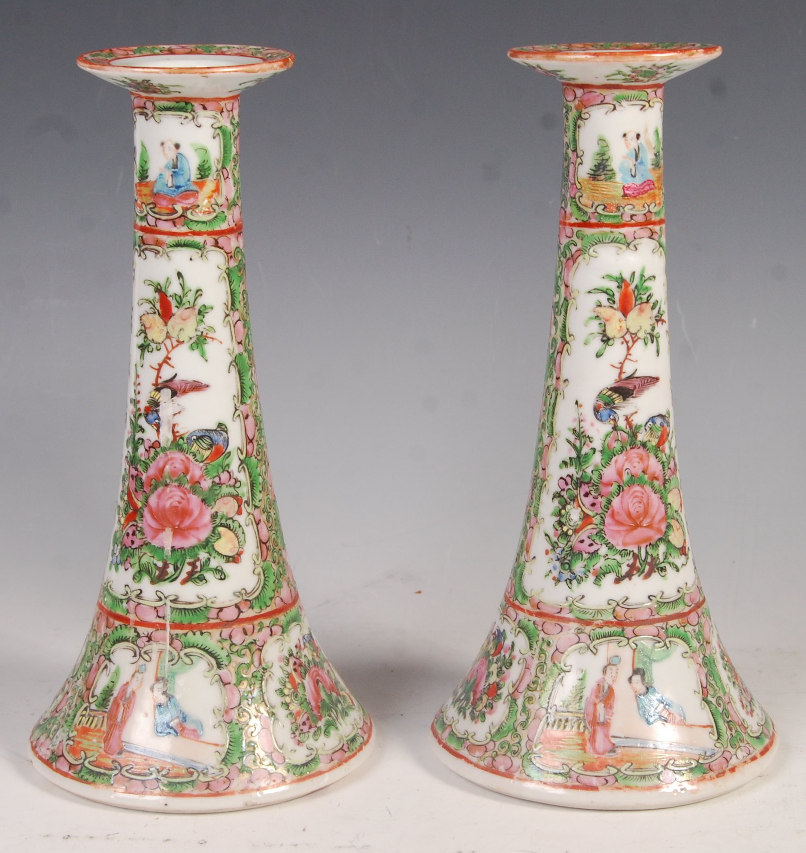 PAIR OF LATE 19TH CENTURY CHINESE CANTON CANDLESTICKS - Image 5 of 6