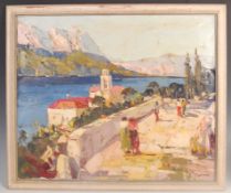 RUDOLF NEGELY (1883-1950) HUNGARIAN. ITALIAN LAKE SIDE SCENE PAINTING