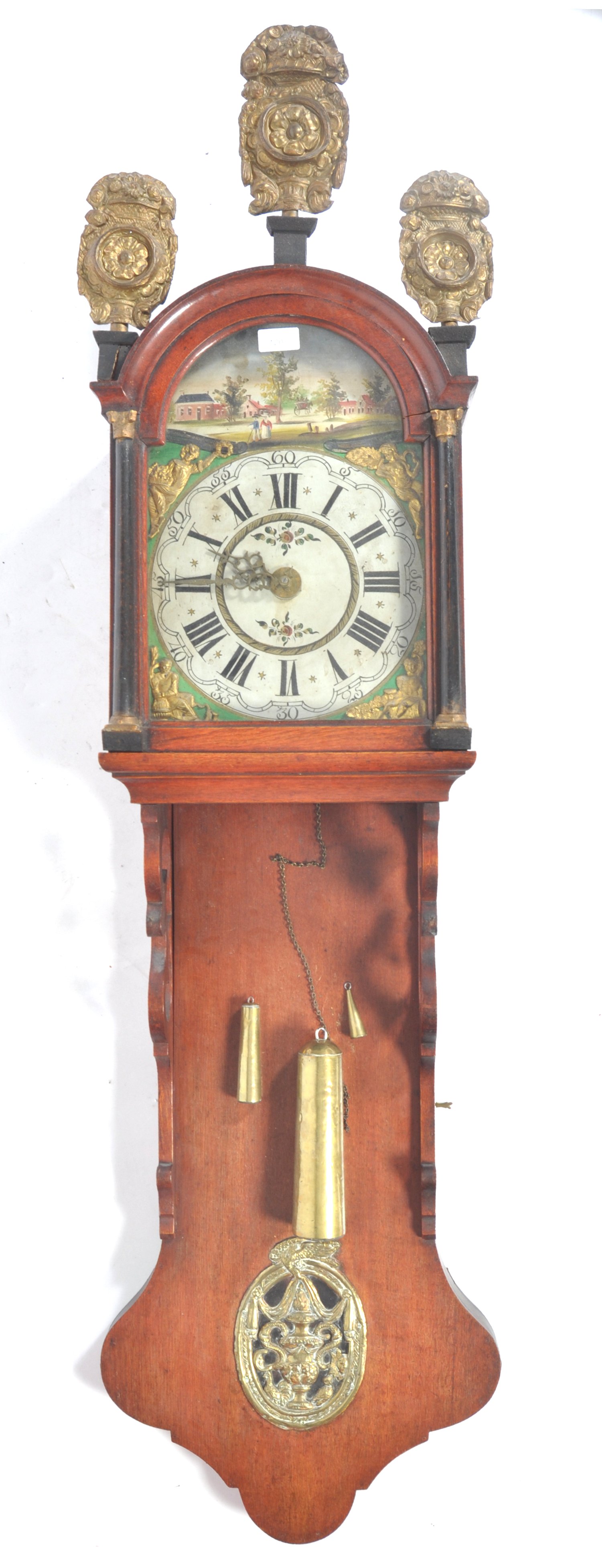 A LATE 18TH CENTURY DUTCH MAHOGANY STAARTKLOK WALL ' TAIL ' CLOCK.