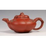19TH CENTURY CHINESE YIXING RED CLAY PUMPKIN TEAPOT